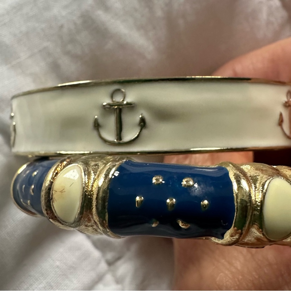 Nautical Anchor Bangle Set - Blue and Cream